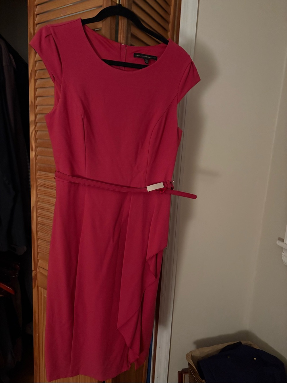 White House Black Market Hot Pink Cap-Sleeve Midi Dress with Belt